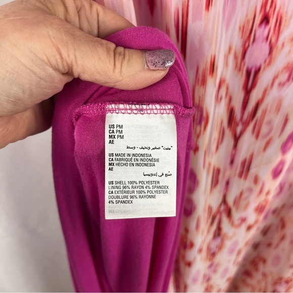 Pink Ikat Sheer Overlay Sleeveless Maxi Dress Coverup Petite Medium Vacation - Picture 9 of 11